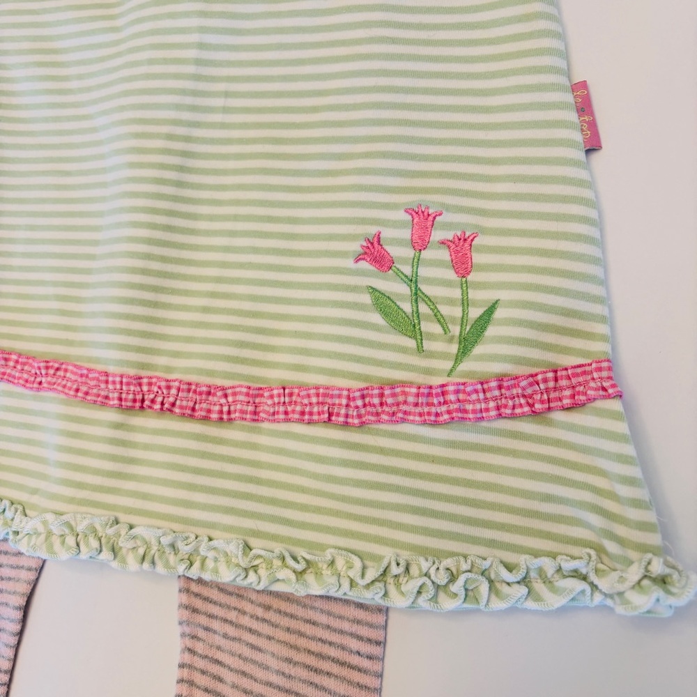 le.top 12 Dress set pants NWT embroidered floral flowers striped 2 piece pink - Picture 2 of 7